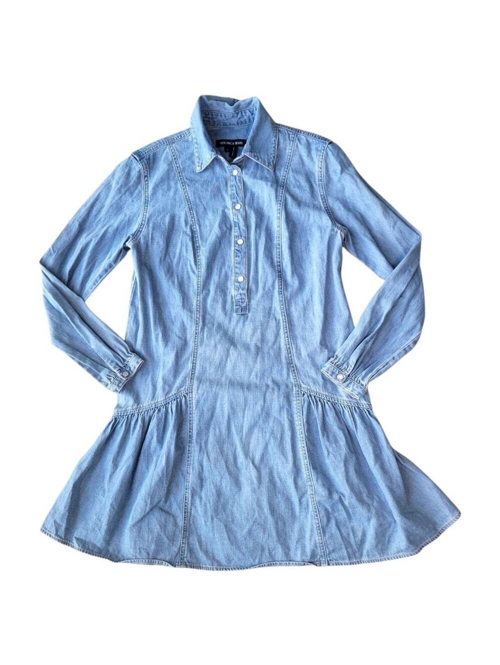 Veronica Beard Chaia Long Sleeve Denim Mini Dress Iceburg Size 0